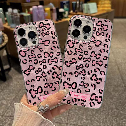 Gradient pink leopard print case适用iphone 11 12 13 14 15 16 17 pro max XR XS MAX 7 8 PLUS