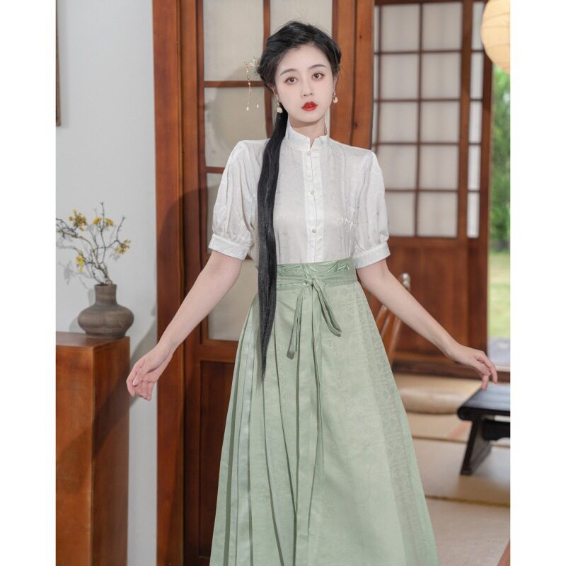 夏季新款古典中式马面裙国风古装衬衫汉元素日常通勤衬衣汉服女装