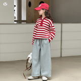 女童条纹毛衣2025年秋季新款加厚半拉链针织衫中大童休闲长袖上衣，童装毛衣，祺儿童装
