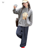 女童毛衣套装2025秋冬新款休闲针织衫波点裤两件套中大童加厚冬装，童装毛衣，祺儿童装