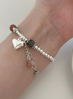 月光女神 爱心草莓晶银珠手链925纯银日韩简约气质桃心形闺蜜手饰