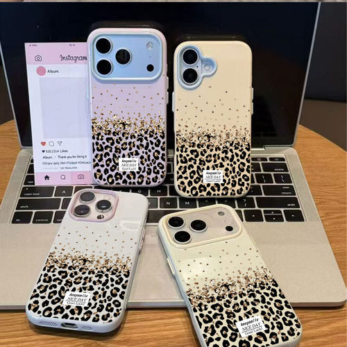 Gold Foil Leopard Print Phone Case 适用 iPhone 17 Pro Max 16 Plus 15 14 13 Cover Protective Shell