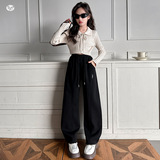 女童2025年冬季新款侧边贴标拼接羊驼绒卫裤女大童户外保暖弯刀裤，童装裤子，祺儿童装