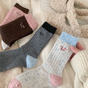 「ins韩系」拼色加厚点子纱羊毛袜子女保暖无骨堆堆袜