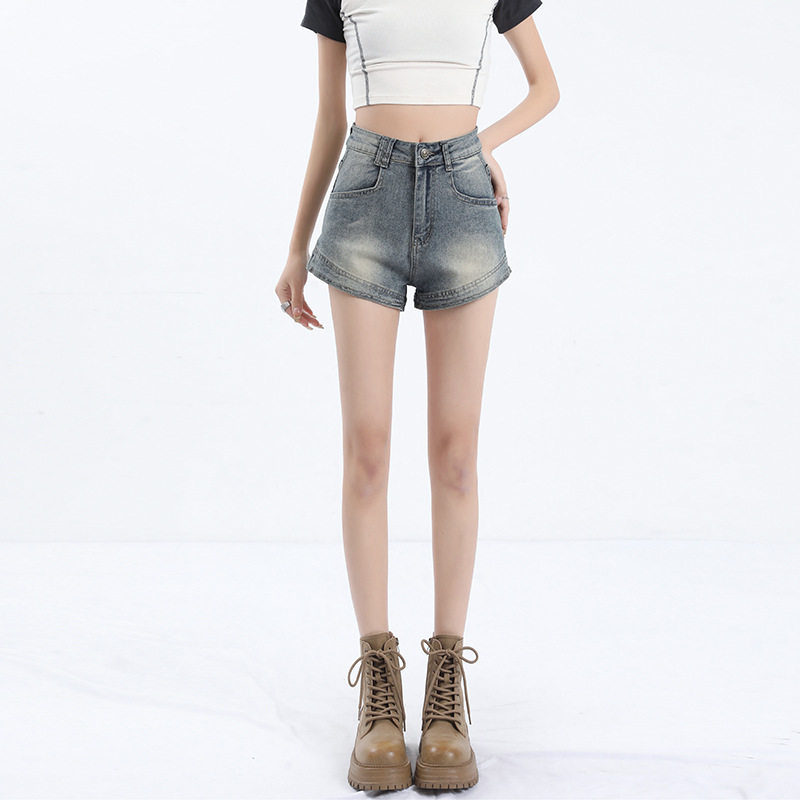 美式牛仔短裤女夏季款弹力腰辣妹紧身包臀显瘦百搭时尚潮流热裤