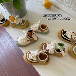 topstar童鞋2023新款魔术贴休闲鞋小童学步鞋男女童帆布鞋熊猫鞋