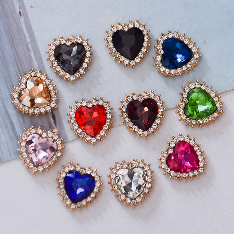 电镀微镶水钻花边心形桃心diy合金饰品配件 儿童发饰服饰爱心材料