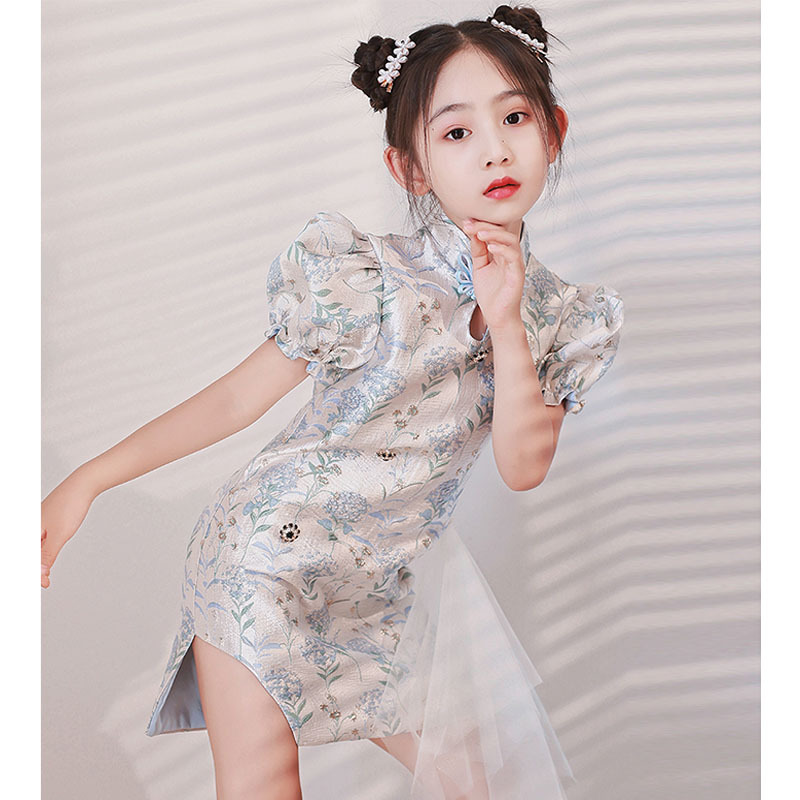 23女童旗袍薄款国潮风包臀裙儿童走秀模特T台潮流装演出唐装礼服