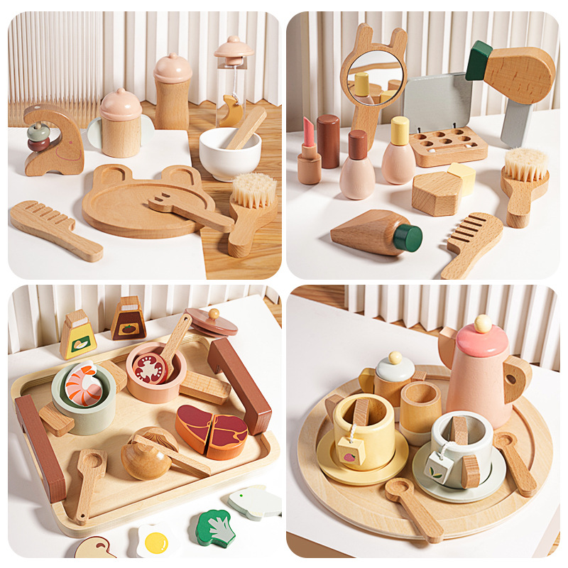 木质儿童过家家厨房仿真套装下午茶水果蔬菜切切乐女孩礼物玩具