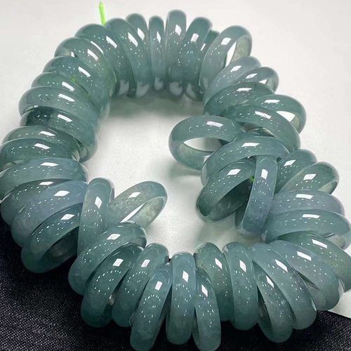 天然翡翠冰糯 蓝水宽版戒指翡翠戒指翡翠玉石女款戒指指环