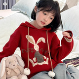 女童卡通连帽毛衣秋冬新款洋气中大童套头针织衫新年货洋气毛线衣，童装毛衣，祺儿童装