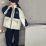 女童夹棉加厚冲锋衣外套2025秋冬新款中大童工装派克服摇粒绒内胆，童装外套，祺儿童装