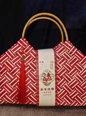 春节伴手礼编织竹篮手提篮手工木质公司送客户档新年礼品篮空盒