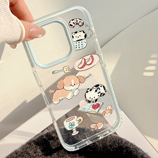 Cartoon blue graffiti animals clear case适用iphone 11 12 13 14 15 16 17 pro max