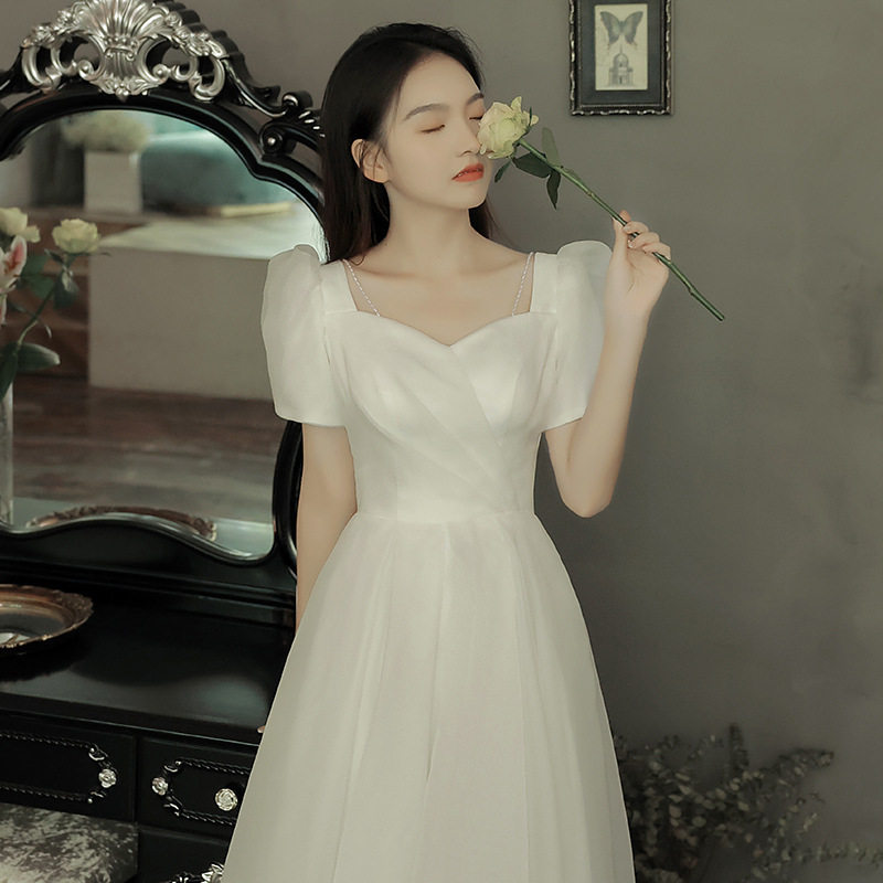 法式轻婚纱礼服2026新款生日小礼裙超仙气新娘白色领证订婚裙简约