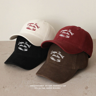 惠州市胡茬叔叔韩版字母刺绣棒球帽软顶鸭舌帽宽帽檐显脸小帽子