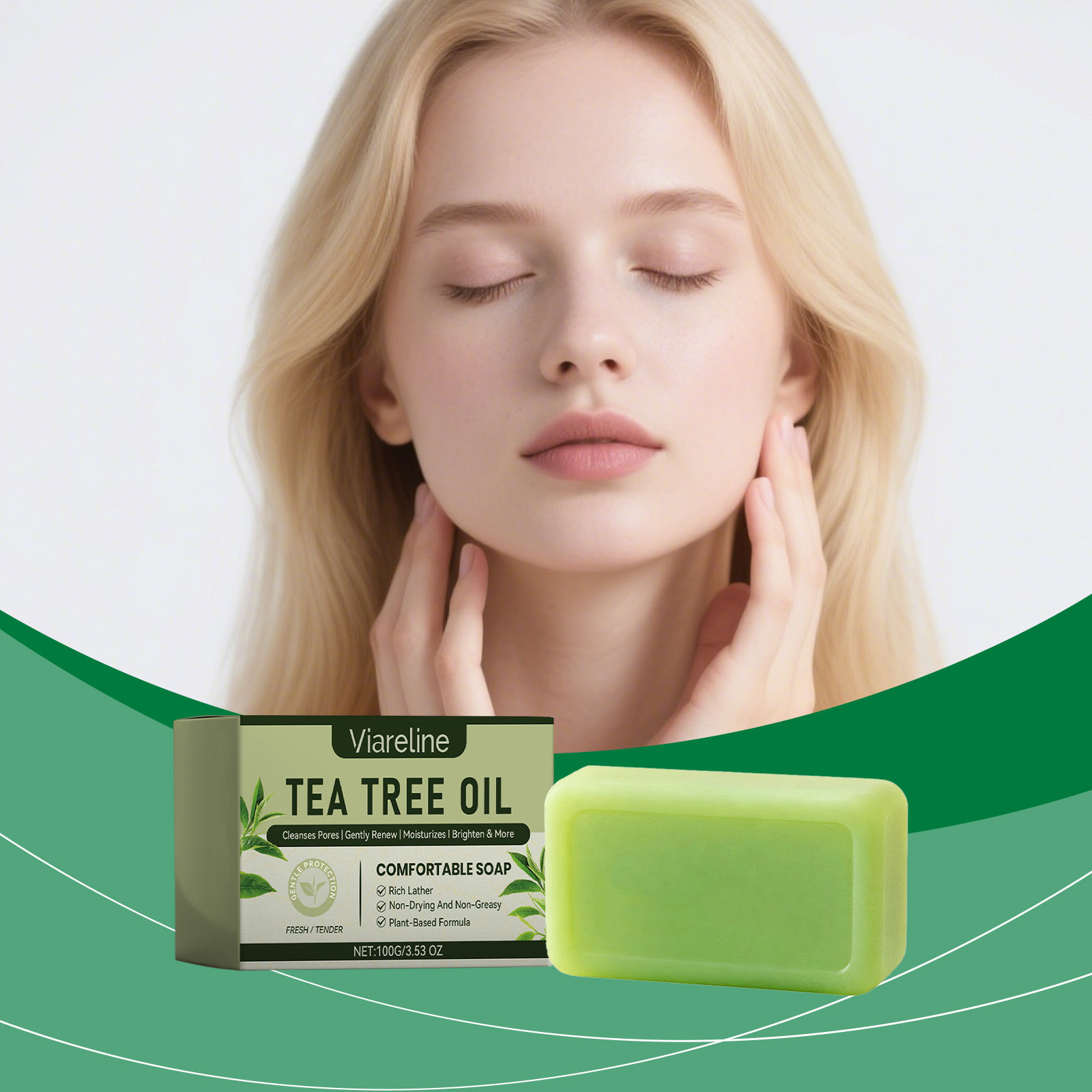 跨境茶树精油洁面皂 清洁毛孔温和呵护肌肤光滑亮泽净肤洁面香皂