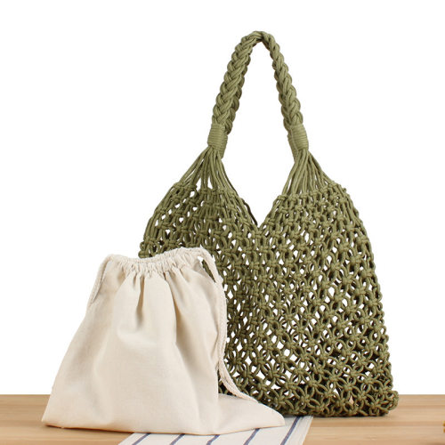 New solid color woven shoulder bag for women beach vacation