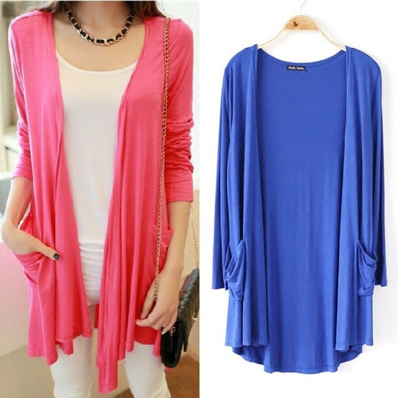 .春秋莫代尔防晒衣女开衫中长款百搭宽松显瘦款长衫外套空调衫