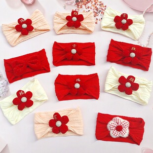 婴儿护卤门发带新年洋气女童花朵头饰新生儿女遮头囟脑门帽子