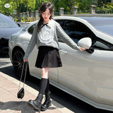 女童加厚毛衣2025年秋冬新款韩系蕾丝花边领针织衫中大儿童打底衫，童装毛衣，祺儿童装