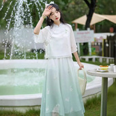 素汉服禅茶服套装 夏季 汉元 复古立领国风绣花改良唐装 女仙气 新中式