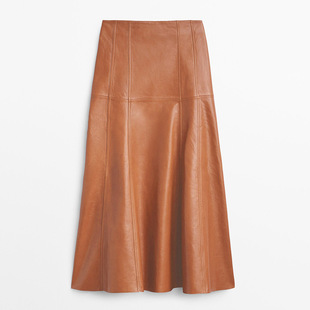 真皮皮裙法式风腰显瘦拼接优雅过膝鱼尾长裙绵羊皮半身裙