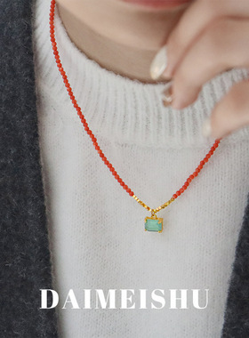 简约复古方块贝壳串珠项链级感秋冬时尚精致轻奢气质百搭锁骨链
