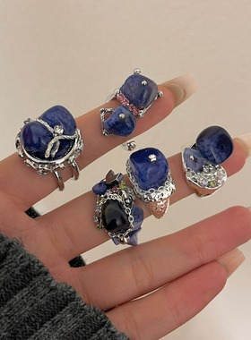 深海之冠|埃及蓝宝石戒指中东复古镶嵌饰品BohemianBlueStoneRing