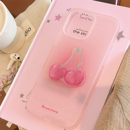 3D Glitter red Cherry soft case适用iphone 11 12 13 14 15 16 plus 17 pro max
