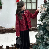 女童加绒小香风外套2025冬季新款公主范亮片拜年服中大童冬装棉衣，童装外套，祺儿童装