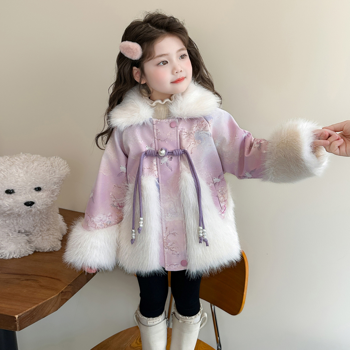 女童加绒外套冬季2025新款新中式儿童加厚派克服冬装女衣服潮P110，童装外套，祺妙童装