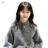 女童毛毛衣外套2025年秋冬新款中大童韩系夹克衫冬装外出立领上衣，童装外套，祺儿童装