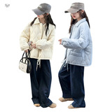 女童2025年秋冬新款韩系翻领绗棉棉衣女大童户外加厚简约棉服外套，童装棉衣，祺儿童装