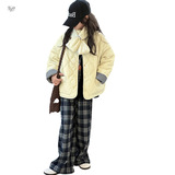 女童加厚外套2025冬季新款中大童双面穿棉服短款格子拼接上衣冬装，童装外套，祺儿童装