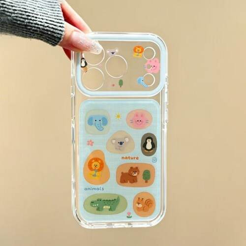 Animal Head Graffiti Airbag Phone Case 适用 iPhone 17 18 Pro Max 16 15 Clear Large View Window Cover