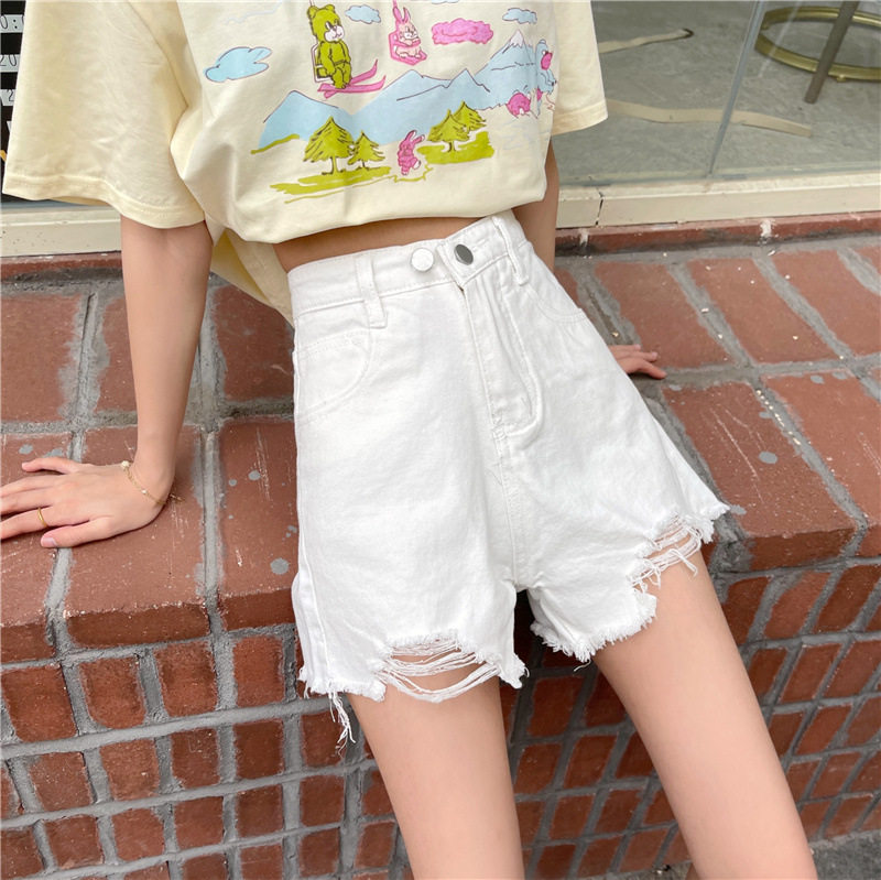 2025夏季新款韩版牛仔裤女学生百搭腰A字裤修身显瘦热裤子ins潮