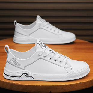 春款奥伦真皮鞋透气小白鞋百搭四季休闲皮鞋懒人套脚潮流板鞋男鞋