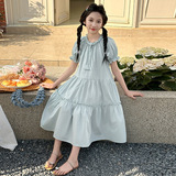 女孩夏季连衣裙2025新款洋气中大童韩版短袖泡泡袖甜美公主裙子潮，童装连衣裙，祺妙童装