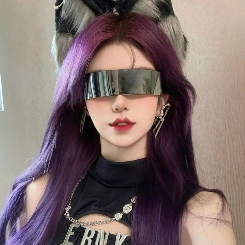 假发女前额蕾丝中分长直发日常显白黑加仑紫万用cos全头套仿真发