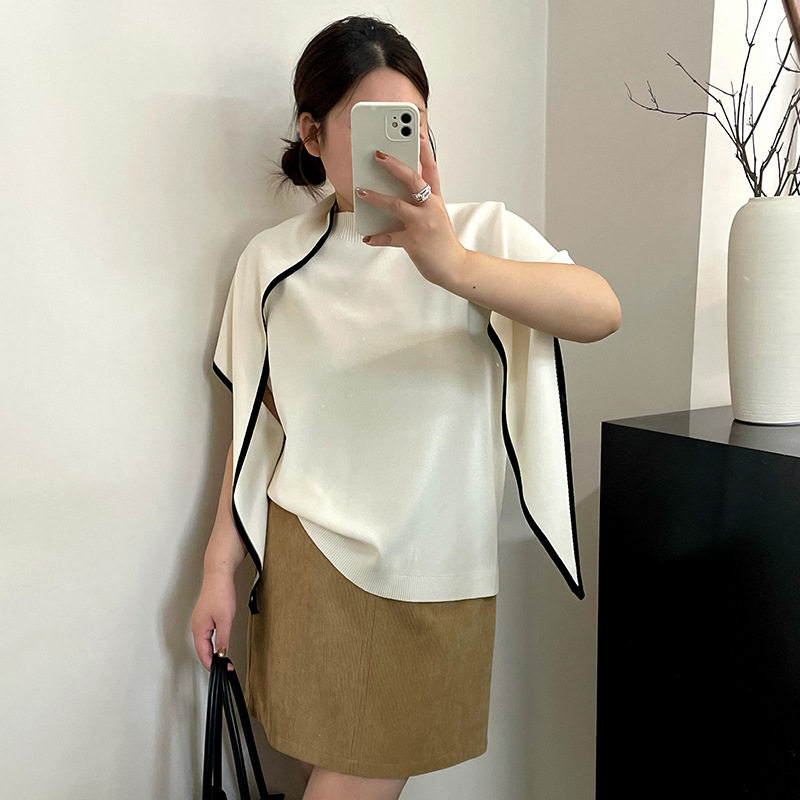 大码女装气质半高领披肩上衣女短袖套头衫2026春胖mm百搭针织衫潮