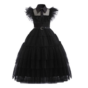 Wednesday Addams cosplay costume girls black gothic dress