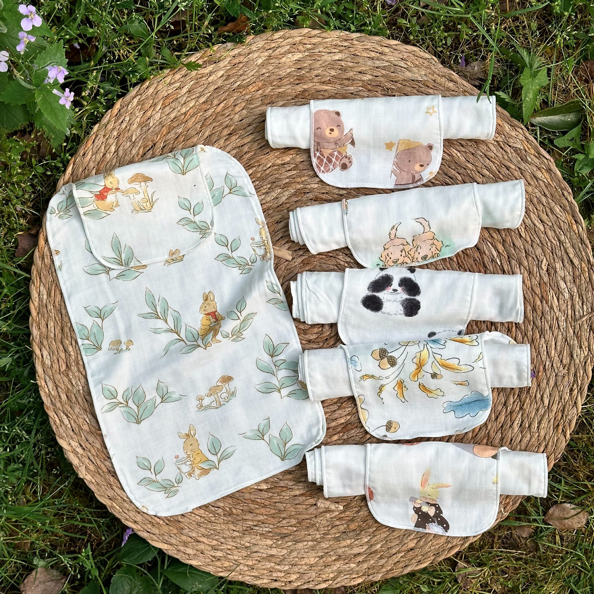 春夏新款吸汗巾加大码 儿童汗巾竹棉纱布隔汗巾 垫背巾