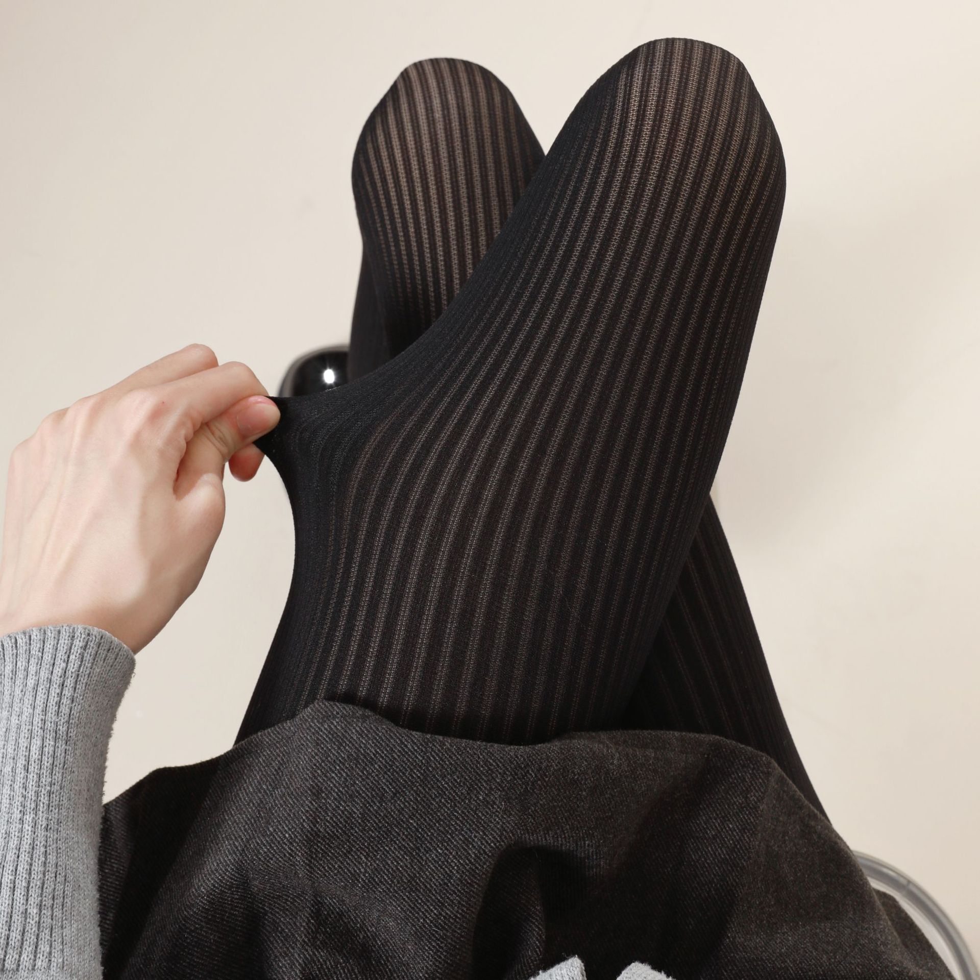 天鹅绒薄款连裤袜弹防勾丝不掉档打底袜jk辣妹叠穿条纹厚黑裤袜