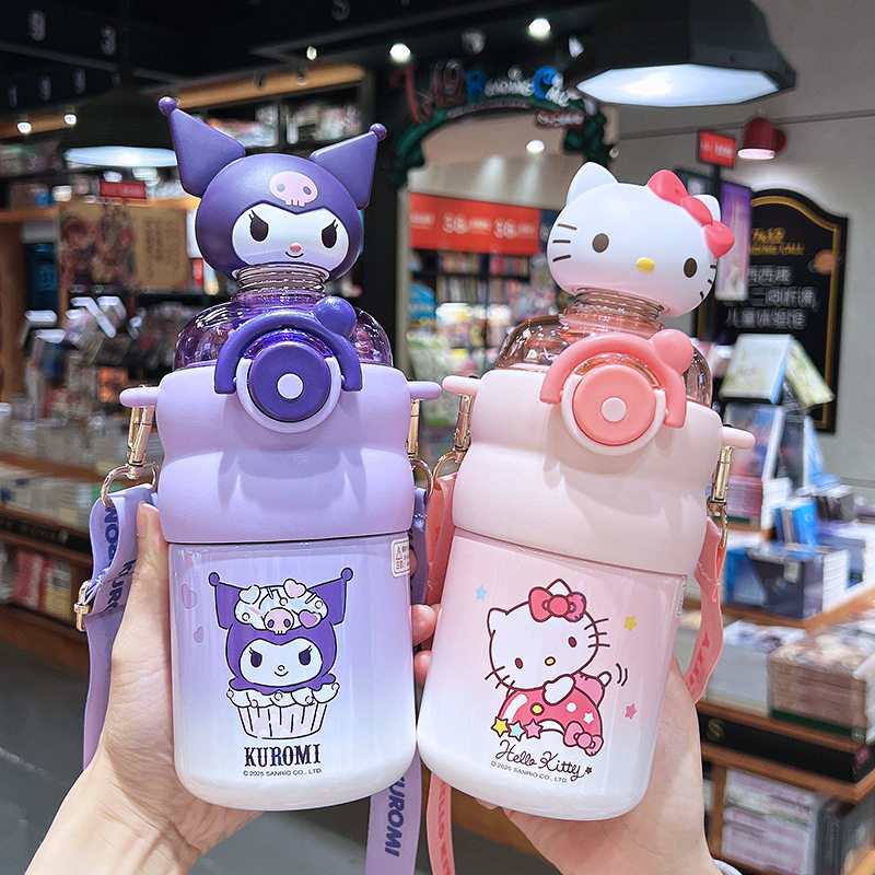 三丽鸥儿童保温杯女孩公主摇头吸管水杯小学生斜挎便携大容量杯子