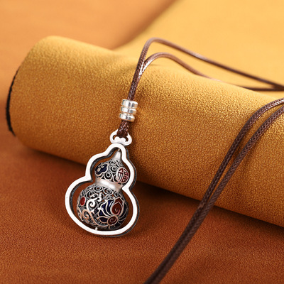 2025新款精致纯银999项链女款首饰葫芦吊坠项链毛衣链饰品配饰