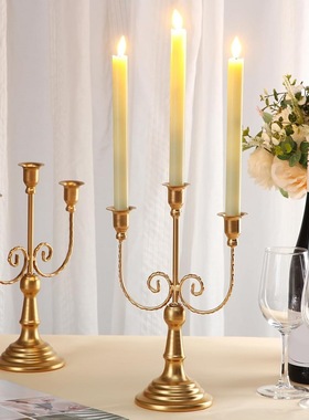 跨境美式餐桌烛台摆件婚礼道具铁艺蜡烛杯圣诞节装饰复古蜡烛架