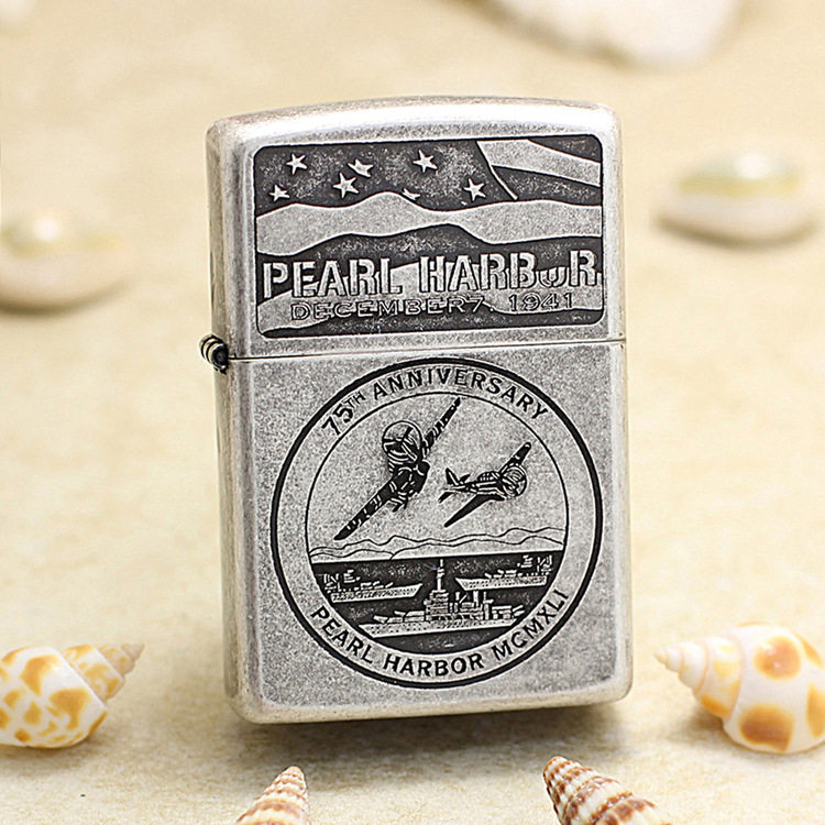 官正品zippo芝宝美国原版防风砂轮煤油打火机diy古银款飞机珍珠港