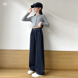 女童2025年秋季新款休闲牛仔阔腿裤波浪纹春秋初中生长裤直筒裤潮，童装裤子，祺儿童装
