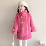 女小童毛毛外套冬款2025新款女中长款冬装小女孩皮毛一体大衣P91，童装外套，祺妙童装